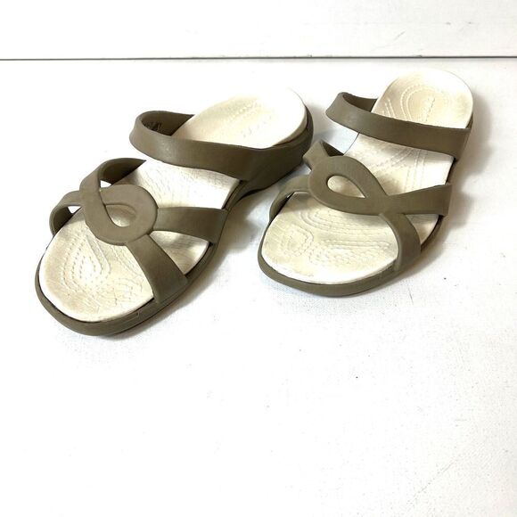 Crocs Sandals Women's 7 Brown Summer Strappy Slides Comfort Casual Slip On Flats - Picture 3 of 11